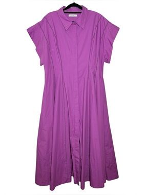 Co Collection Orchid Purple Cotton Button Front Midi Shirt Dress - XL